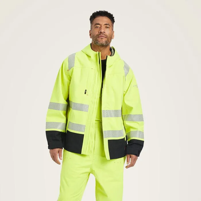 Men Workwear Ariat FR HiVis Hooded Waterproof Jacket Hivis Yellow