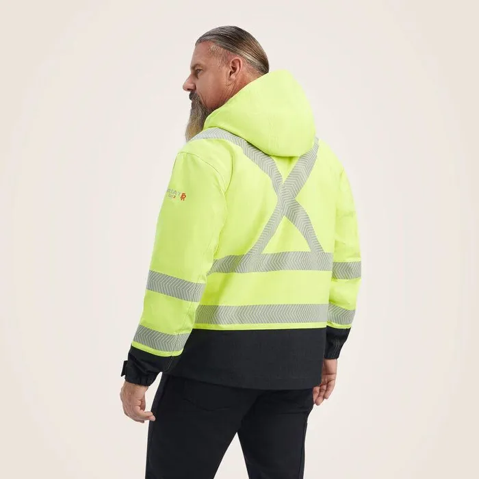 Men Workwear Ariat FR HiVis Hooded Waterproof Jacket Hivis Yellow