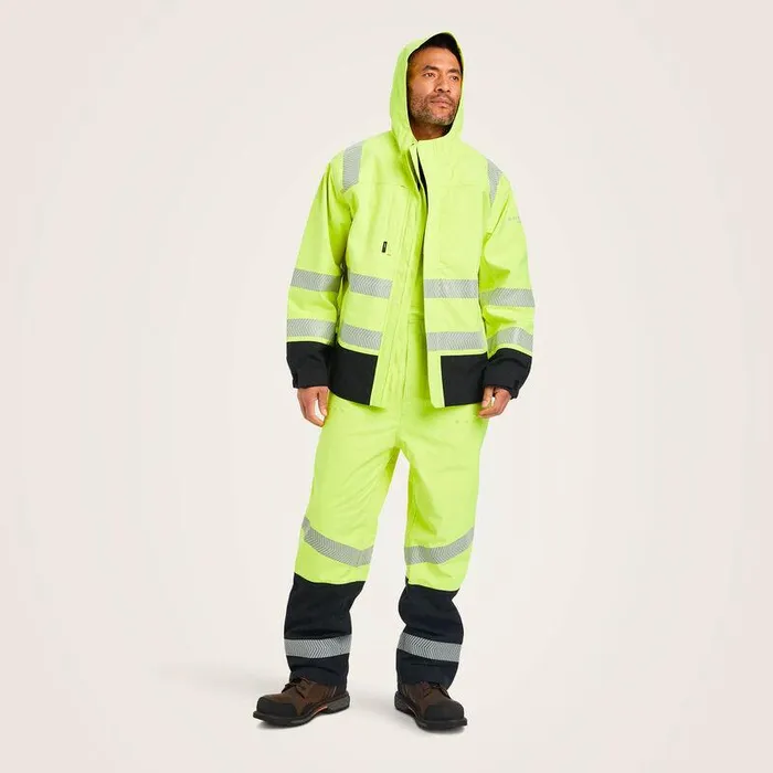 Men Workwear Ariat FR HiVis Hooded Waterproof Jacket Hivis Yellow