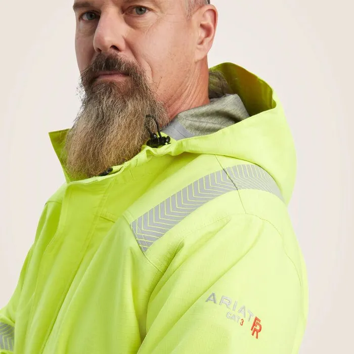 Men Workwear Ariat FR HiVis Hooded Waterproof Jacket Hivis Yellow
