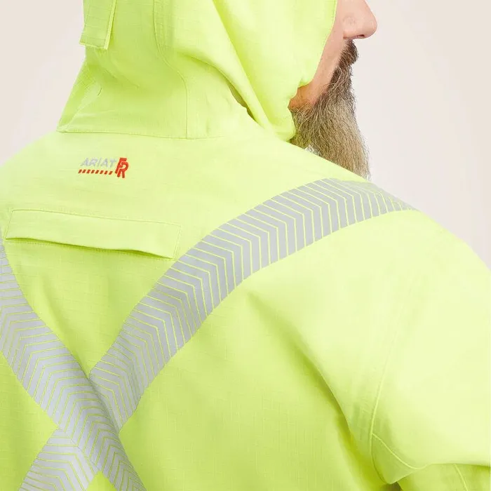 Men Workwear Ariat FR HiVis Hooded Waterproof Jacket Hivis Yellow