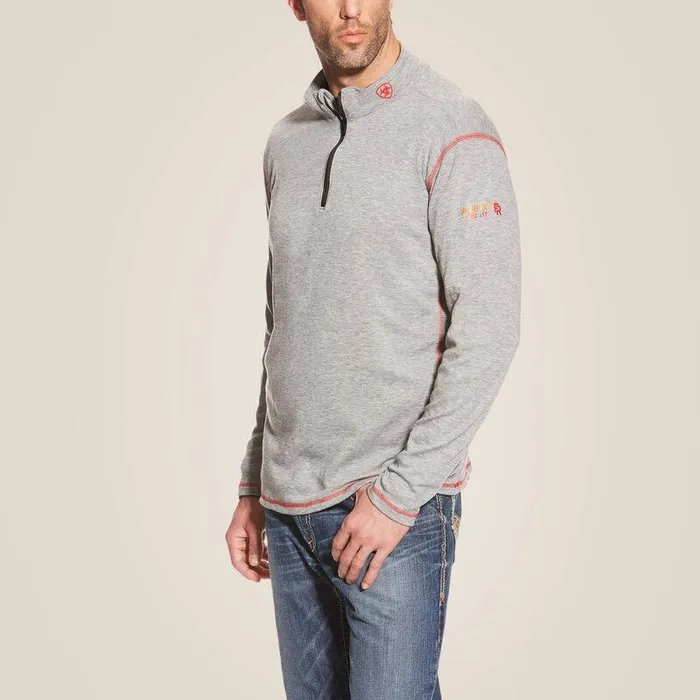 Men Workwear Ariat FR Polartec 14 Zip Top Light Gray