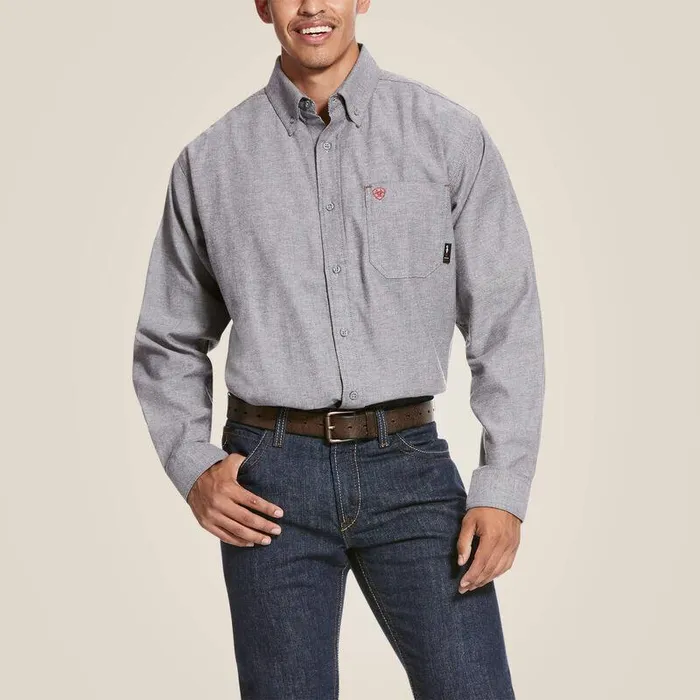 Men Workwear Ariat FR Solid Twill DuraStretch Work Shirt Dark Navy Twill