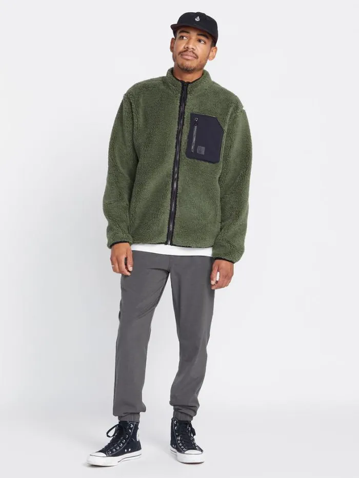 Mens Hoodies and Sweatshirts Volcom Muzzer Fuzzar Zip Jacket 8211 Squadron Green