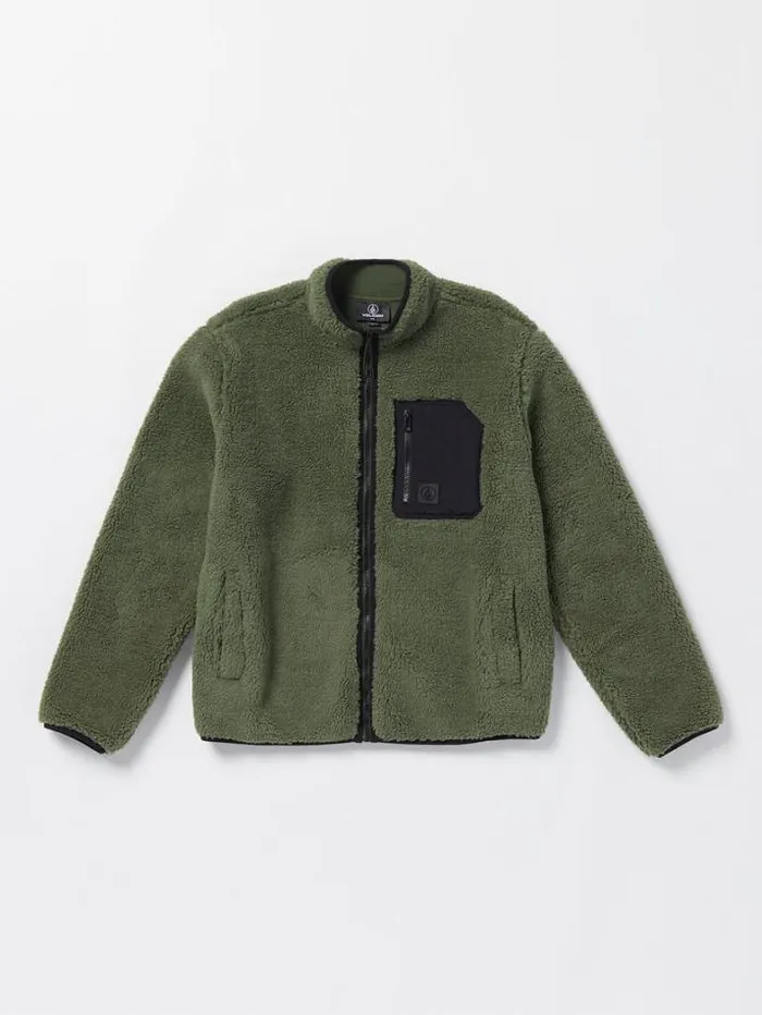 Mens Hoodies and Sweatshirts Volcom Muzzer Fuzzar Zip Jacket 8211 Squadron Green