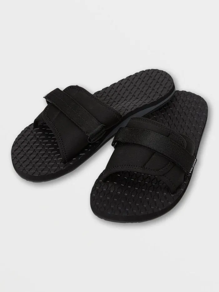 Mens Sandals Volcom Eco Recliner Slide Sandals 8211 Black Grey