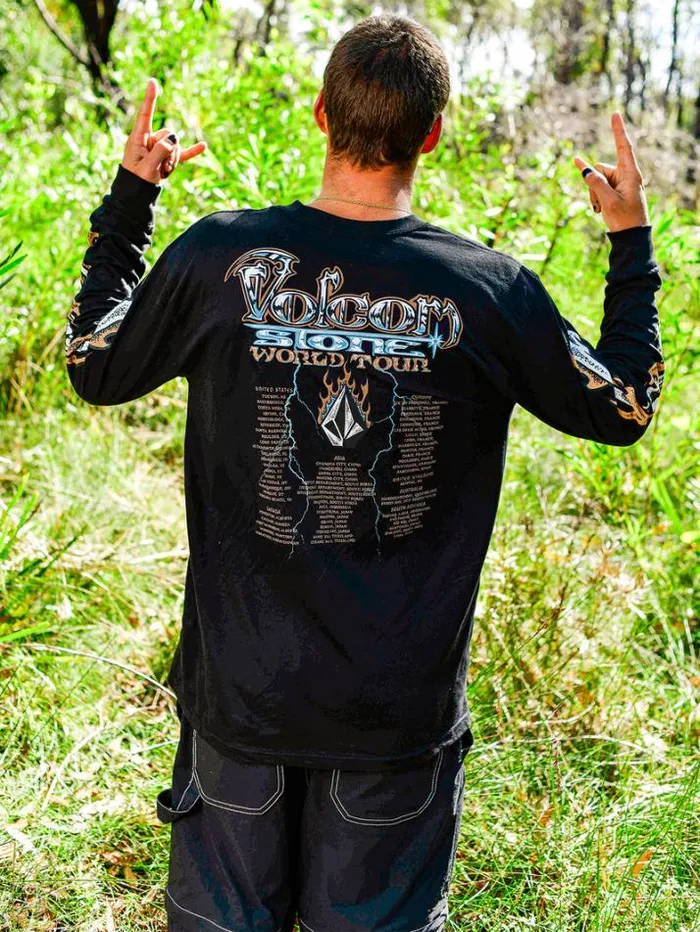 Mens Tops and Tees Volcom Stone Ghost Long Sleeve Tee 8211 Black