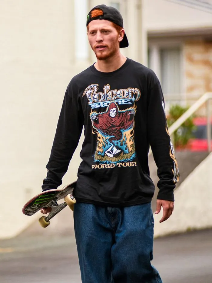 Mens Tops and Tees Volcom Stone Ghost Long Sleeve Tee 8211 Black