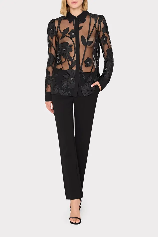 Milly Ashton Grand Fleur Embroidered Top Black Women Tops Milly Ashton Grand Fleur Embroidered Top Black Women Tops