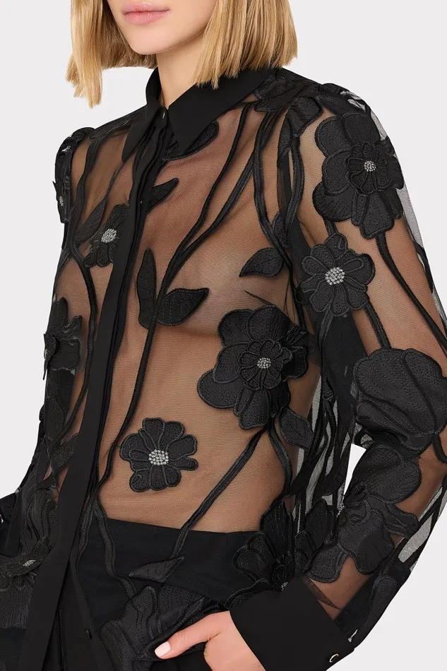 Milly Ashton Grand Fleur Embroidered Top Black Women Tops Milly Ashton Grand Fleur Embroidered Top Black Women Tops