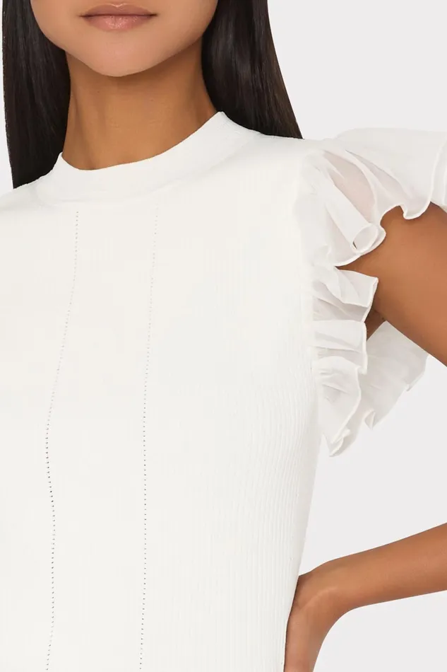Milly Chiffon Flutter Sleeve Knit Top Ecru Women Tops