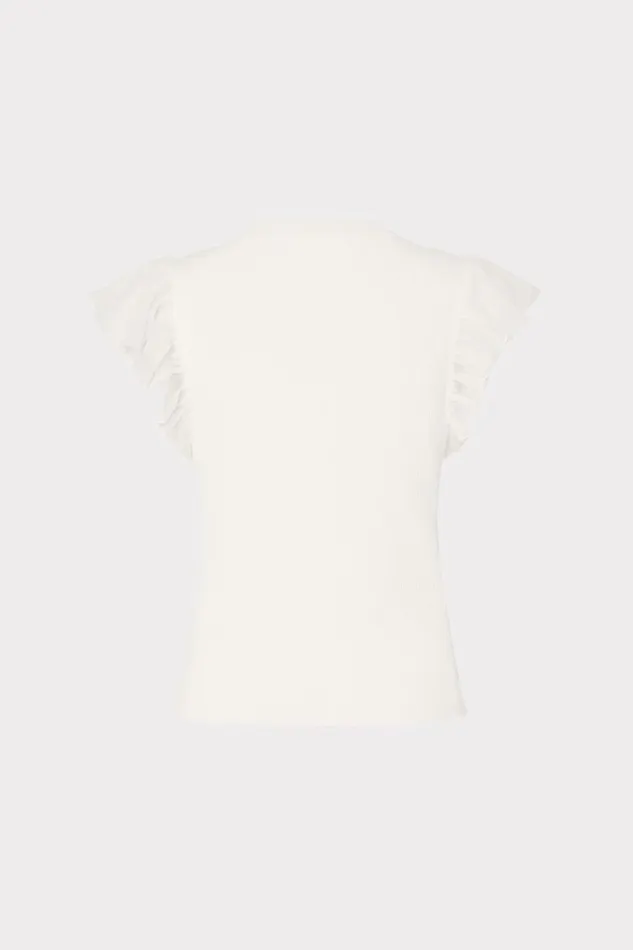 Milly Chiffon Flutter Sleeve Knit Top Ecru Women Tops