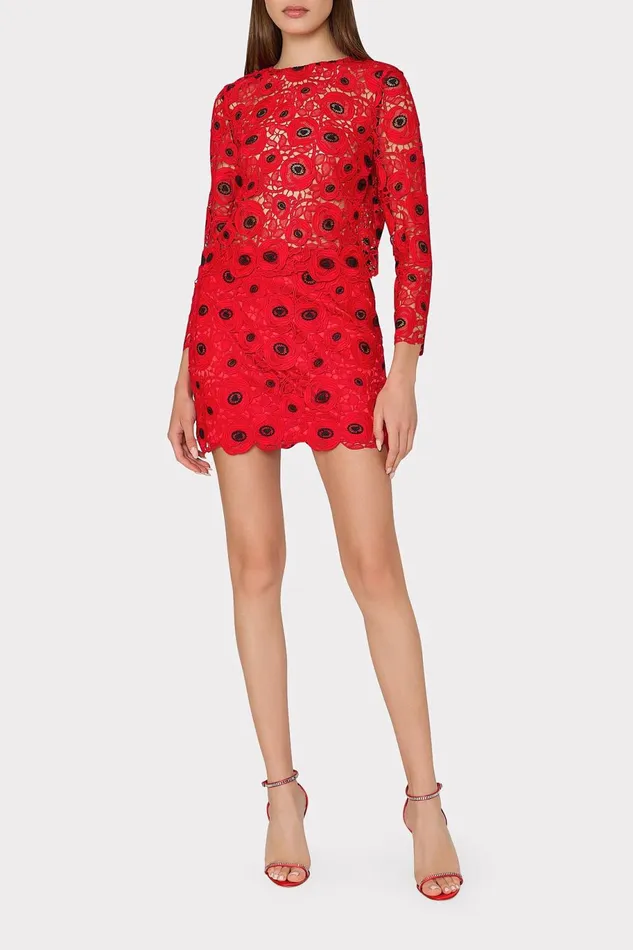 Milly Embroidered Lace Modern Mini Skirt Redblack Women Skirts Milly Embroidered Lace Modern Mini Skirt Redblack Women Skirts