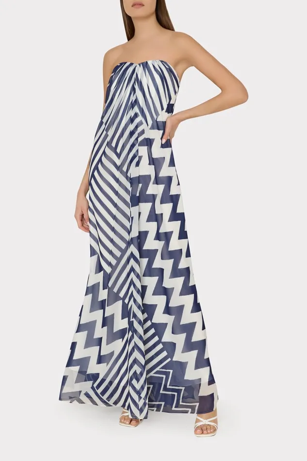 Milly Erin Patchwork Chevron Maxi Dress Bluewhite Women Dresses Milly Erin Patchwork Chevron Maxi Dress Bluewhite Women Dresses