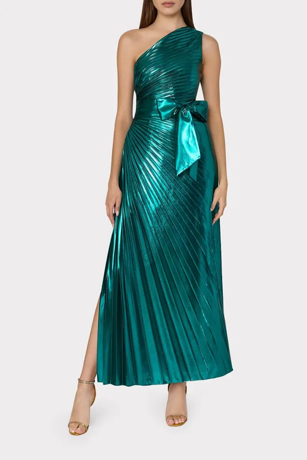 Milly Estelle Pleated Lam Dress Green Women Dresses Milly Estelle Pleated Lam Dress Green Women Dresses
