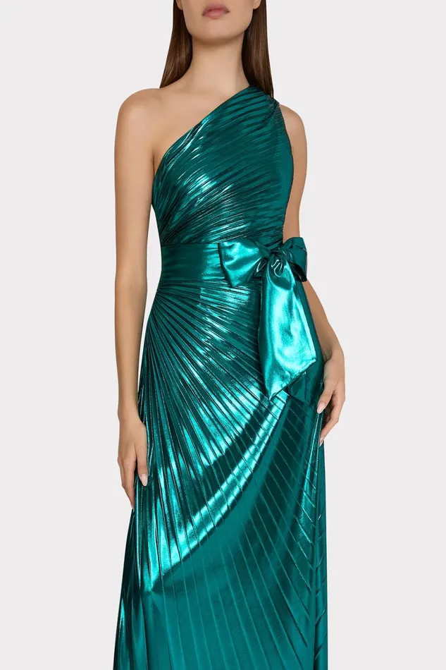 Milly Estelle Pleated Lam Dress Green Women Dresses Milly Estelle Pleated Lam Dress Green Women Dresses