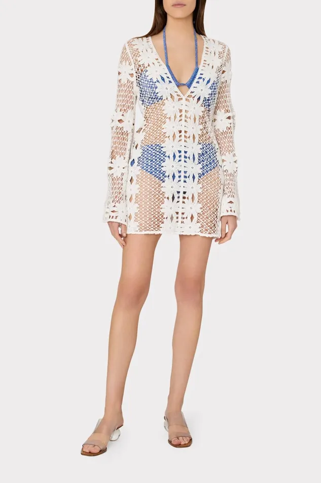 Milly Floral Crochet Coverup Dress White Women CoverUps Milly Floral Crochet Coverup Dress White Women CoverUps
