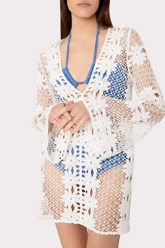 Milly Floral Crochet Coverup Dress White Women CoverUps Milly Floral Crochet Coverup Dress White Women CoverUps