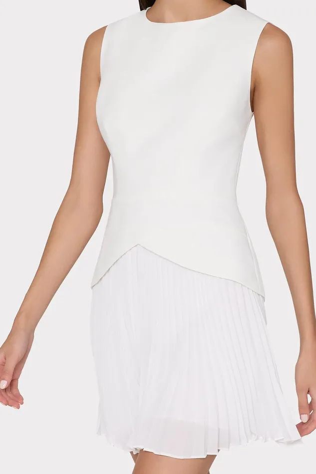 Milly Haddy Pleated Mini Dress Ecru Women Dresses