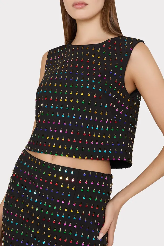 Milly Iiana Beaded Sequin Sleeveless Top Blackrainbow Women Tops