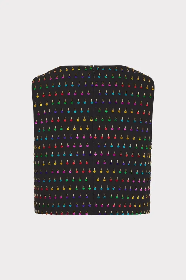 Milly Iiana Beaded Sequin Sleeveless Top Blackrainbow Women Tops