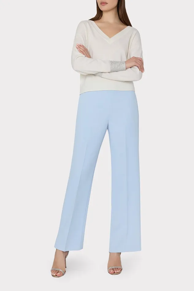 Milly Ilyse Crystal Cuff VNeck Sweater Ecru Women Tops Milly Ilyse Crystal Cuff VNeck Sweater Ecru Women Tops