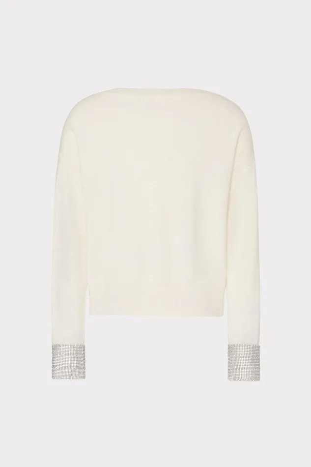 Milly Ilyse Crystal Cuff VNeck Sweater Ecru Women Tops Milly Ilyse Crystal Cuff VNeck Sweater Ecru Women Tops