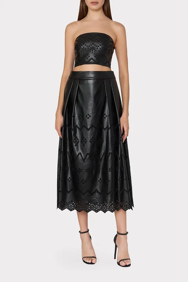 Milly Jolene Eyelet Vegan Leather Skirt Black Women Matching Sets Milly Jolene Eyelet Vegan Leather Skirt Black Women Matching Sets
