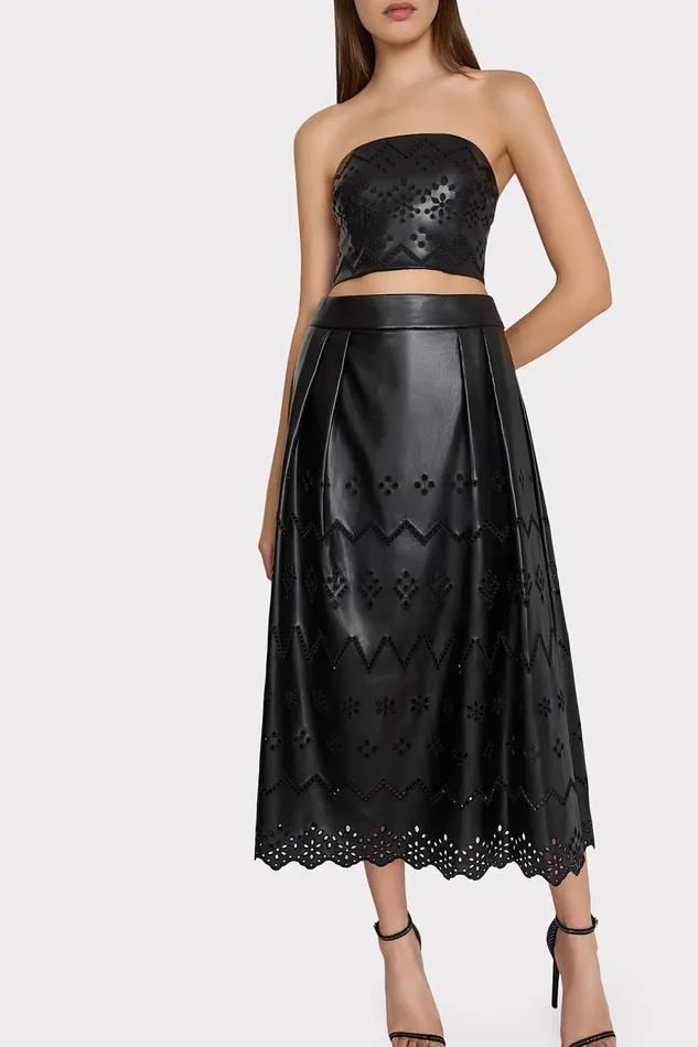 Milly Jolene Eyelet Vegan Leather Skirt Black Women Matching Sets Milly Jolene Eyelet Vegan Leather Skirt Black Women Matching Sets