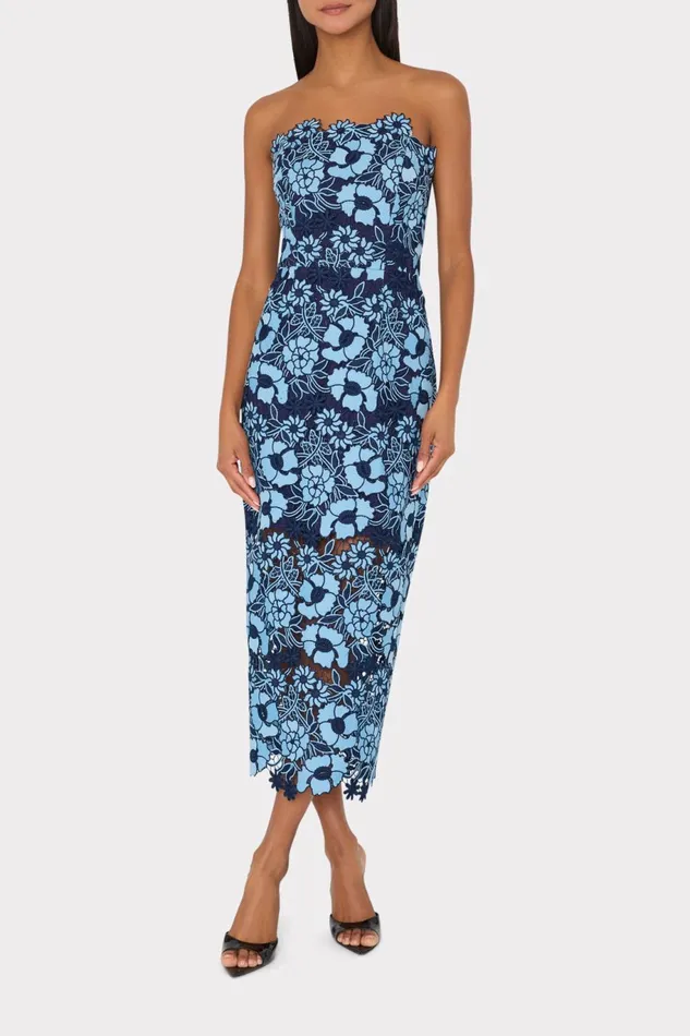 Milly Kait Two Tone Floral Lace Midi Dress Bluenavy Women Dresses Milly Kait Two Tone Floral Lace Midi Dress Bluenavy Women Dresses