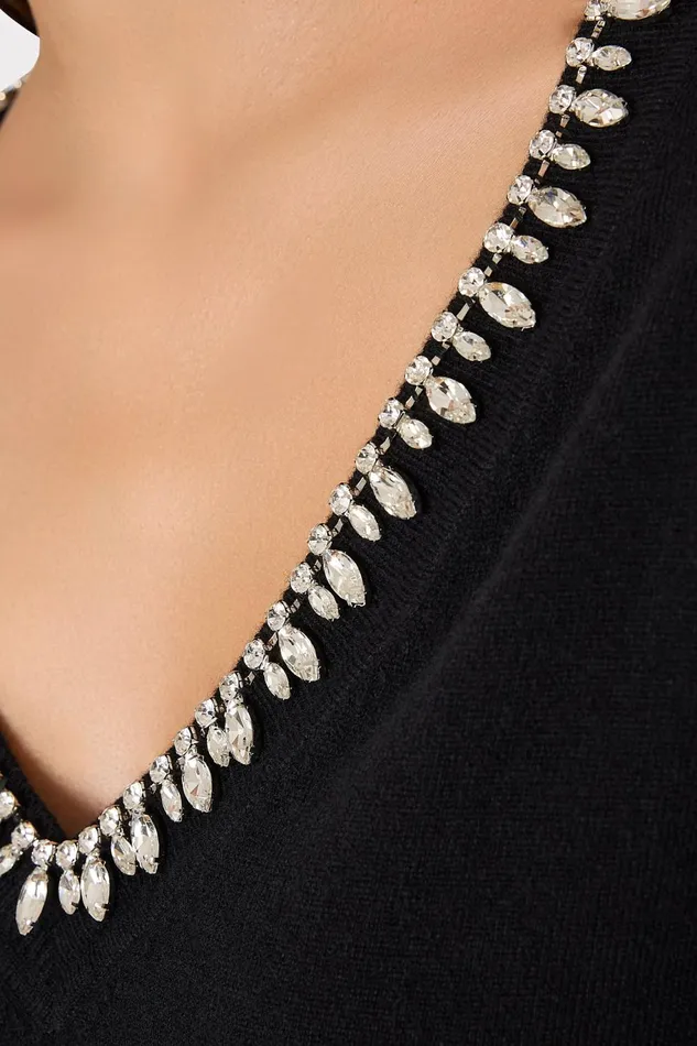 Milly Kalia Crystal VNeck Sweater Black Women Sweaters and Knits