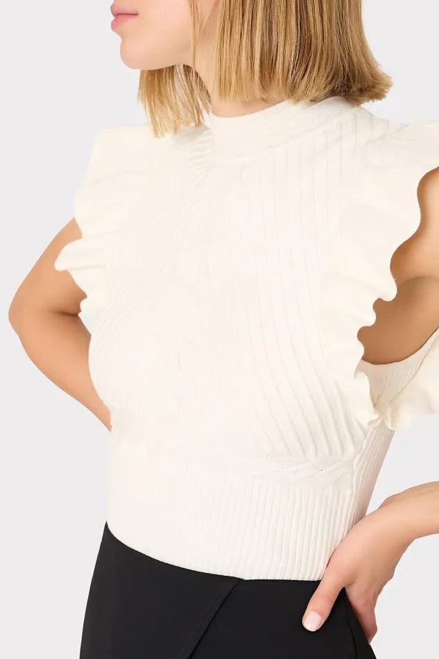 Milly Kamila Flutter Sleeve Knit Top Ecru Women Tops Milly Kamila Flutter Sleeve Knit Top Ecru Women Tops