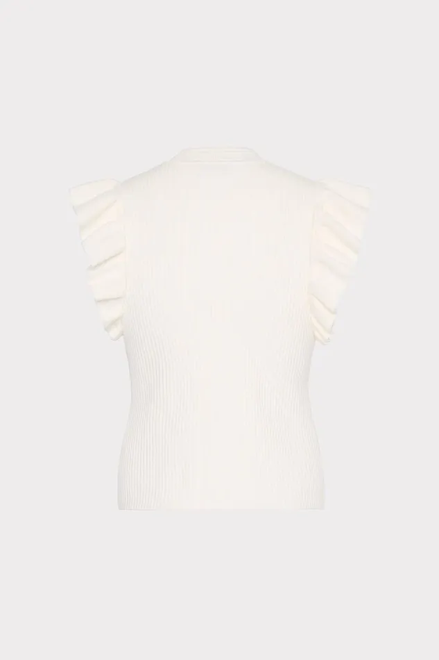 Milly Kamila Flutter Sleeve Knit Top Ecru Women Tops Milly Kamila Flutter Sleeve Knit Top Ecru Women Tops