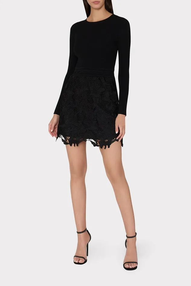 Milly Katie Lace Combo Knit Mini Dress Black Women Dresses Milly Katie Lace Combo Knit Mini Dress Black Women Dresses