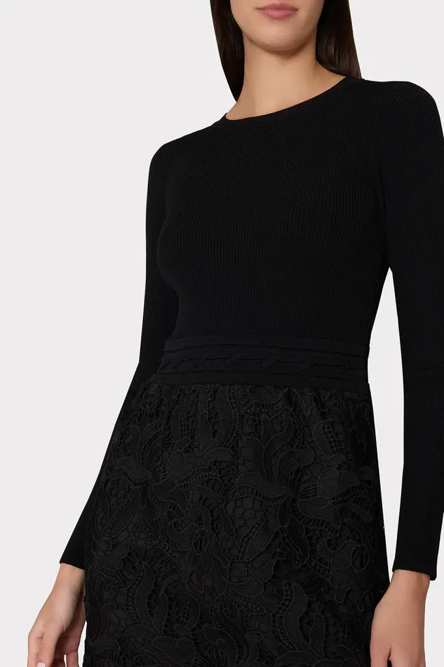 Milly Katie Lace Combo Knit Mini Dress Black Women Dresses Milly Katie Lace Combo Knit Mini Dress Black Women Dresses