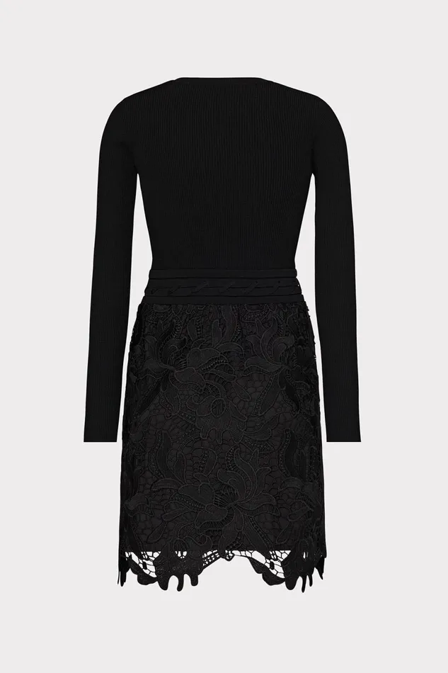 Milly Katie Lace Combo Knit Mini Dress Black Women Dresses Milly Katie Lace Combo Knit Mini Dress Black Women Dresses