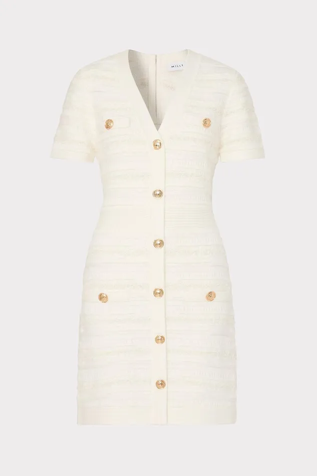 Milly Kennedy Textured Knit Mini Dress Ecru Women Dresses