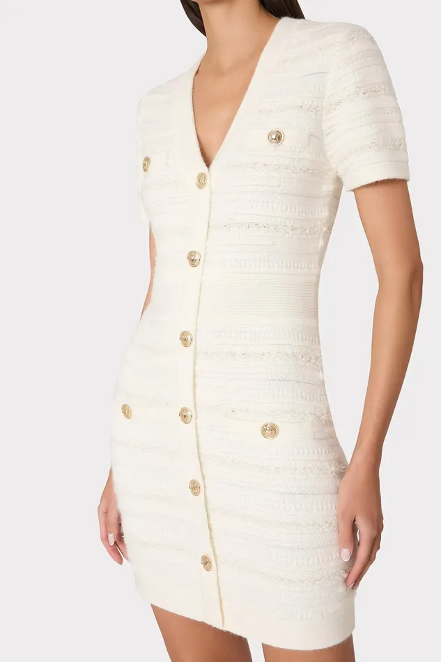 Milly Kennedy Textured Knit Mini Dress Ecru Women Dresses Milly Kennedy Textured Knit Mini Dress Ecru Women Dresses