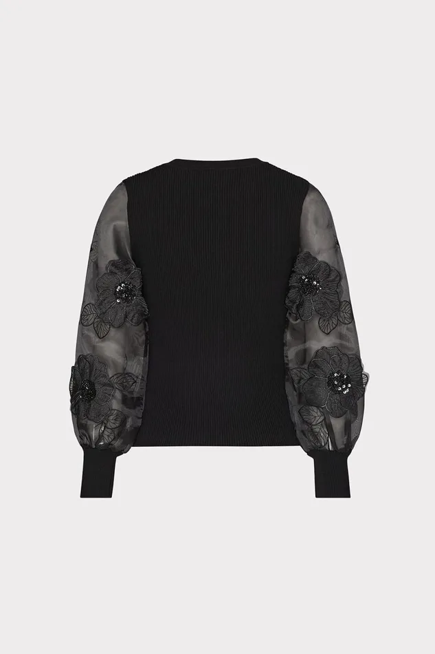 Milly Koda Combo Sleeve Knit Top Black Women Tops Milly Koda Combo Sleeve Knit Top Black Women Tops