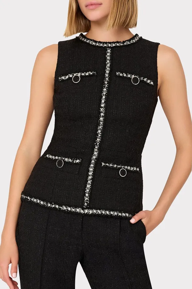 Milly Nette Boucle Sleeveless Top Black Women Matching Sets