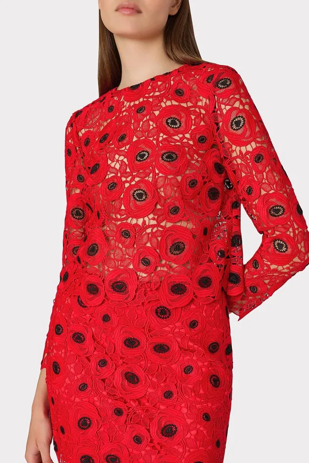 Milly Nori Embroidered Lace Top Redblack Women Matching Sets