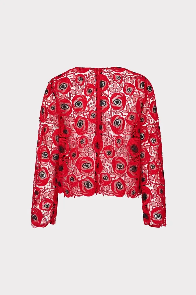 Milly Nori Embroidered Lace Top Redblack Women Matching Sets