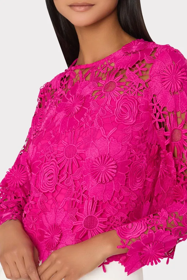 Milly Nori Long Sleeve Lace Top Fuchsia Women Tops