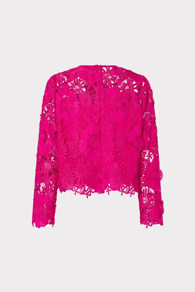 Milly Nori Long Sleeve Lace Top Fuchsia Women Tops