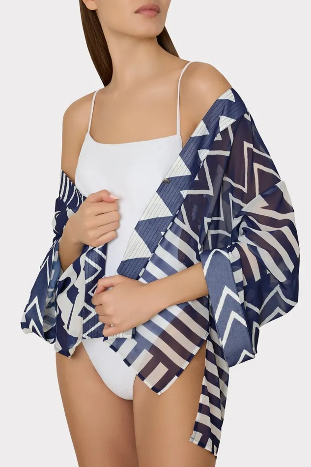 Milly Patchwork Chevron Top Bluewhite Women Swim and Coverups Milly Patchwork Chevron Top Bluewhite Women Swim and Coverups