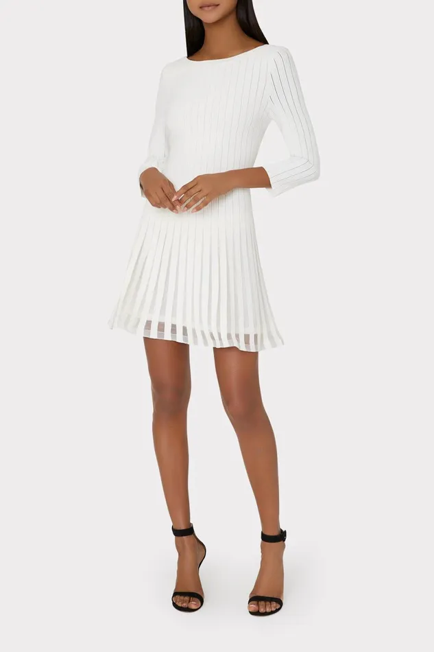 Milly Tabitha Sheer Godet Mini Dress Ecru Women Sweaters and Knits Milly Tabitha Sheer Godet Mini Dress Ecru Women Sweaters and Knits