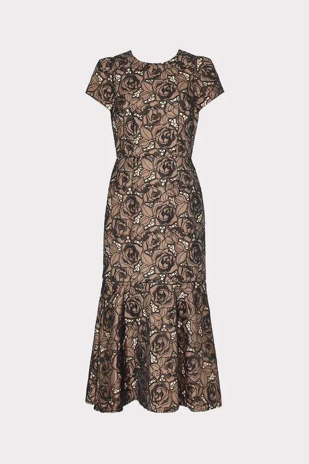 Milly Tahlia Rose Mesh Embroidered Dress Black Women Dresses