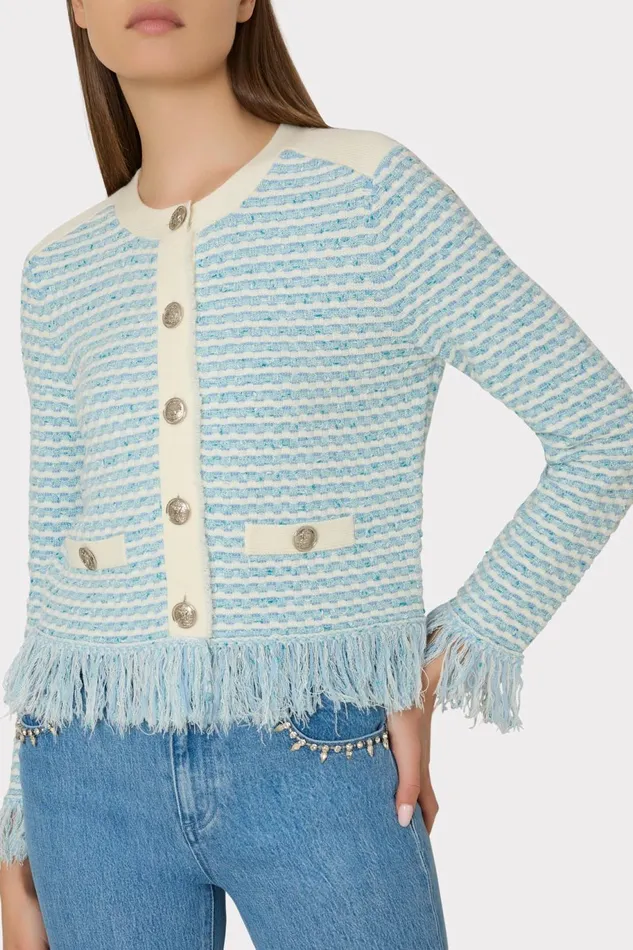 Milly Textured Fringe Cardigan Jacket Blue Multi Women Cardigans Milly Textured Fringe Cardigan Jacket Blue Multi Women Cardigans