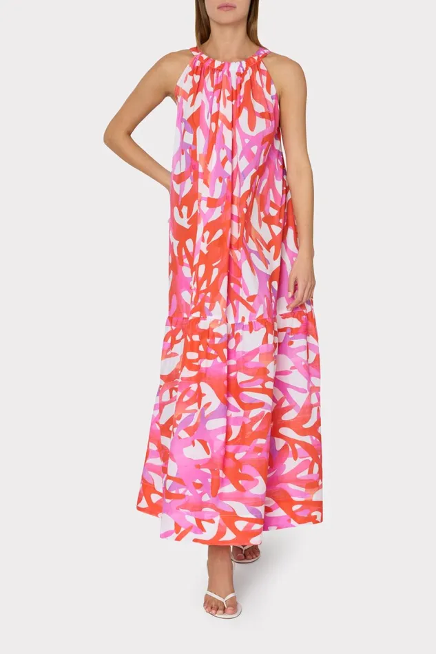 Milly Under The Sea Halter Maxi CoverUp Dress Pink Multi Women CoverUps Milly Under The Sea Halter Maxi CoverUp Dress Pink Multi Women CoverUps