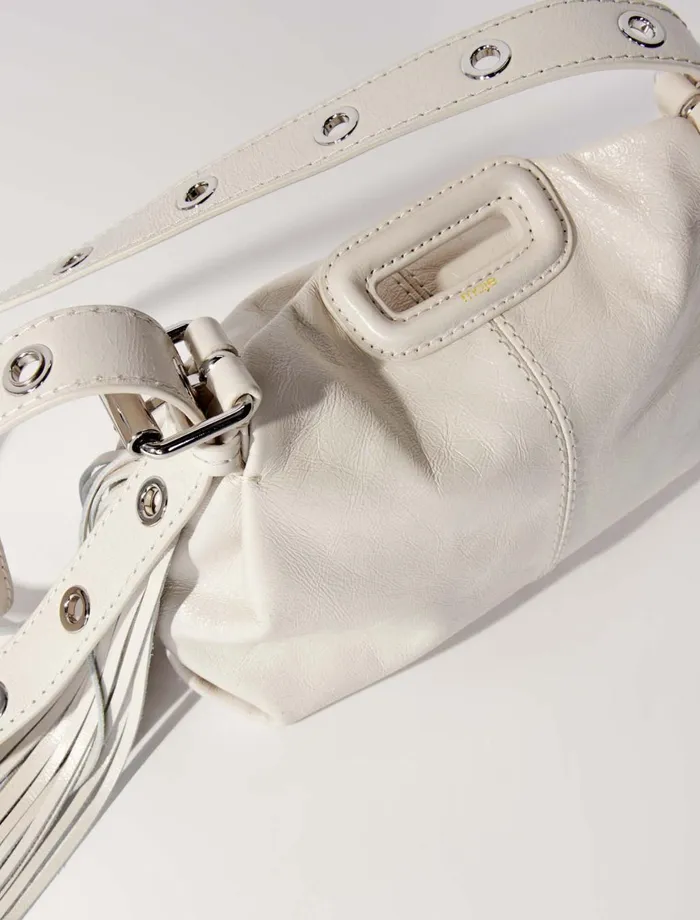 Mini Bags Women Maje Crackle Leather Mini Miss M Bag White